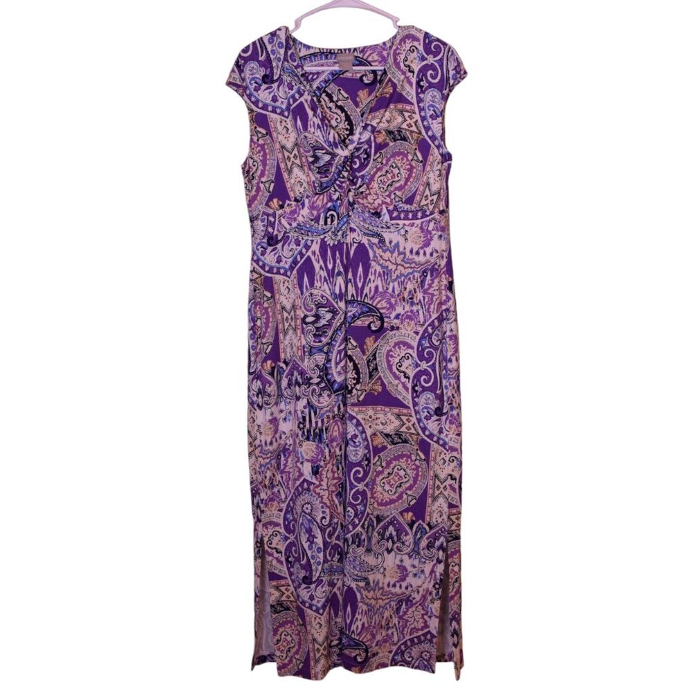 Chico's Womens Cap Sleeve Maxi Shift Split Hem Dress Paisley Classic Summer - 1P